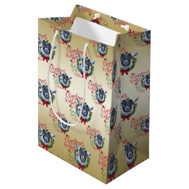 GOAT | Christmas Wishes Baby Goat Kisses Pygmy Medium Gift Bag (Front Angled)