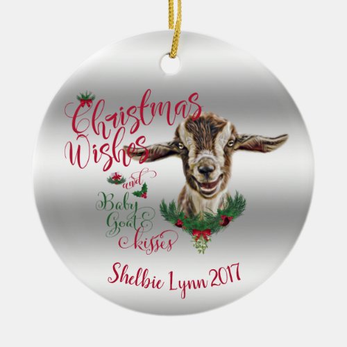 GOAT  Christmas Wishes Baby Goat Kisses Togg Ceramic Ornament
