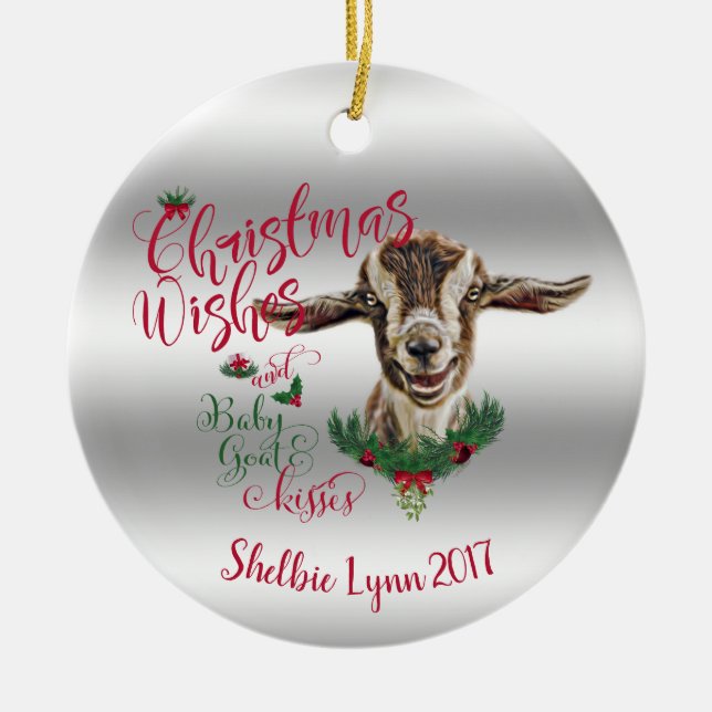 GOAT | Christmas Wishes Baby Goat Kisses Togg Ceramic Ornament (Front)