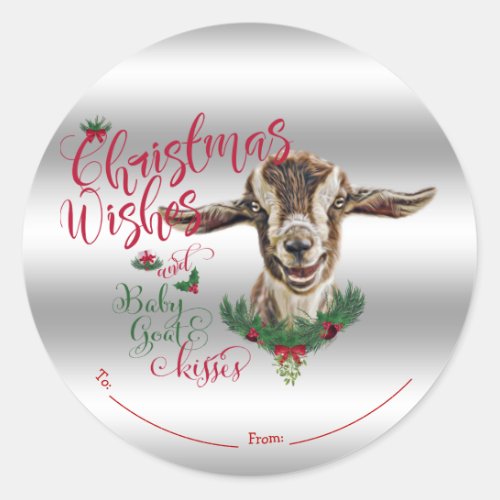 GOAT  Christmas Wishes Baby Goat Kisses Togg Classic Round Sticker