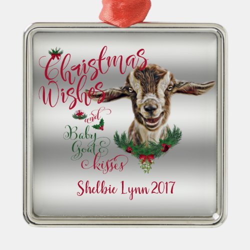 GOAT  Christmas Wishes Baby Goat Kisses Togg Metal Ornament