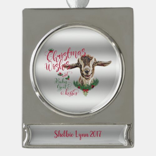 GOAT  Christmas Wishes Baby Goat Kisses Togg Silver Plated Banner Ornament