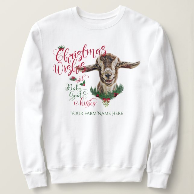 GOAT |Christmas Wishes Baby Goat Kisses Toggenburg Sweatshirt (Design Front)