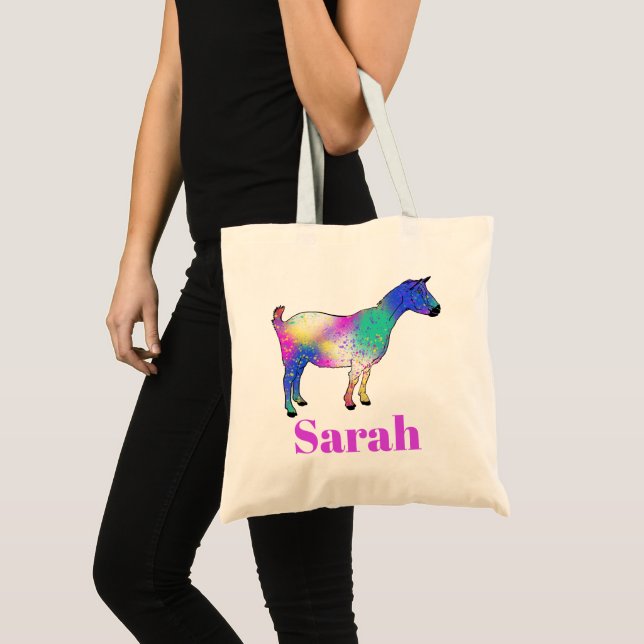 Goat Colorful Cute Farm Animal Personalize  Tote Bag (Front (Product))