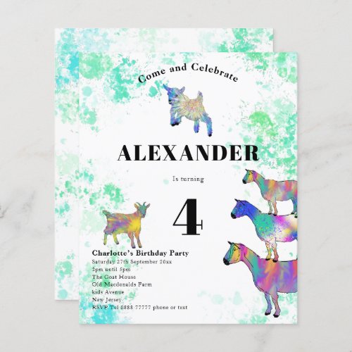 Goat Colorful Watercolor Birthday Party