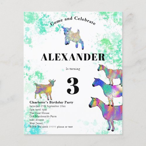 Goat Colorful Watercolor Birthday Party Budget Flyer