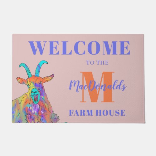 Goat cute Welcome Family Monogram Doormat