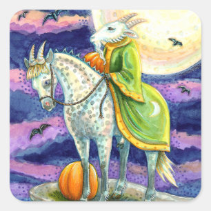 GOAT DEMON, SURE FOOTED STEED FANTASY HALLOWEEN SQUARE STICKER