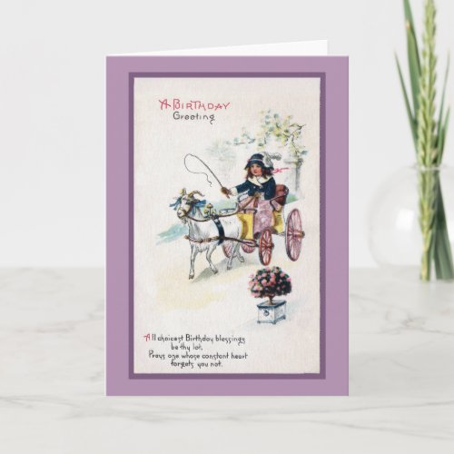 Goat Drawing Buggy Vintage Birthday Card