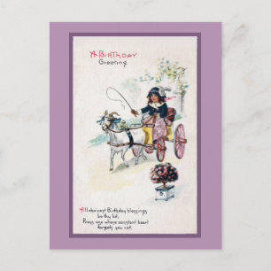 Goat Drawing Buggy Vintage Birthday Postcard