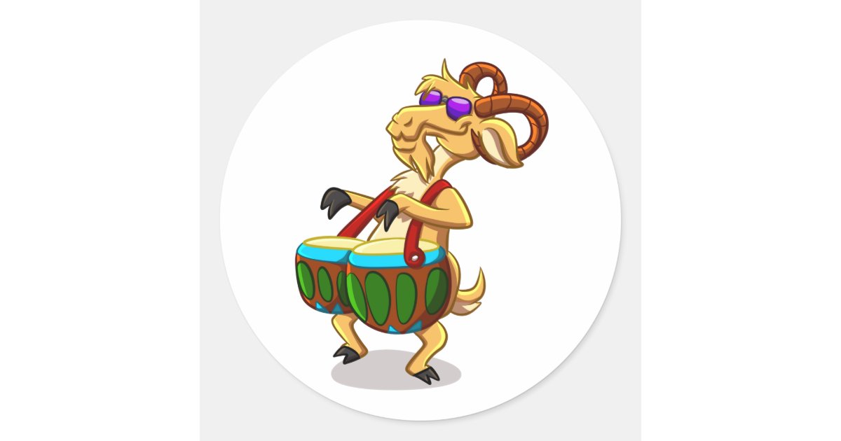 Goat Drummer Cartoon Classic Round Sticker Zazzle
