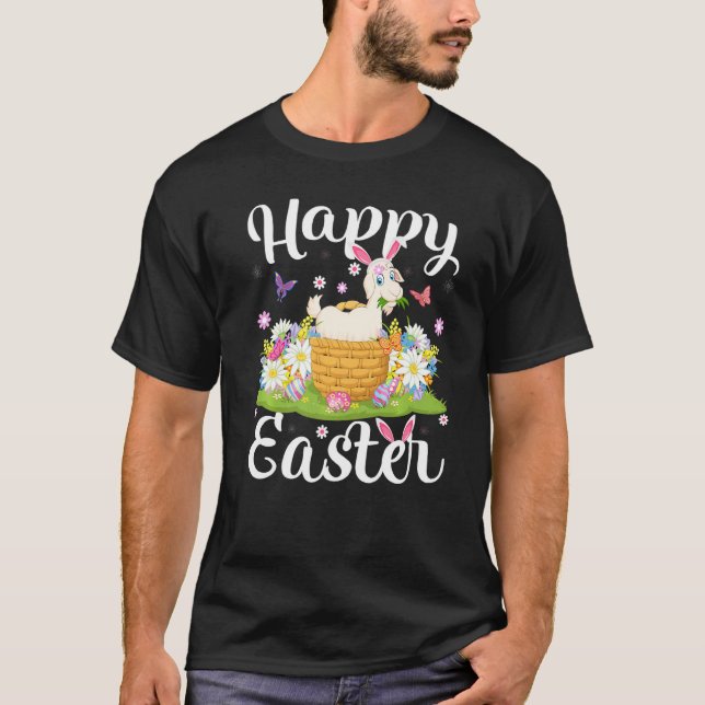 Goat Easter Egg Hunting Floral Goat Easter Sunday  T-Shirt (Front)