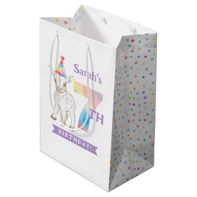Goat Farm Animal Pastel 7th Birthday Gift Bag (Back Angled)