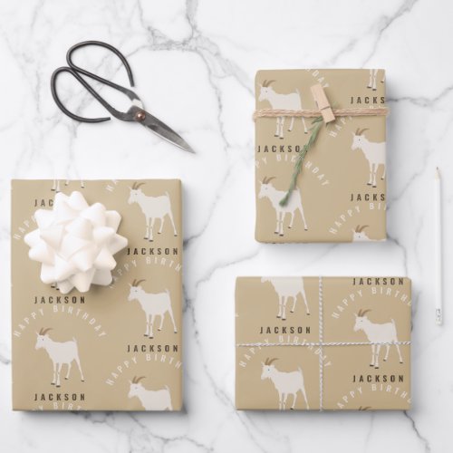 Goat Farm Animal Pattern Custom Birthday Name Wrapping Paper Sheets