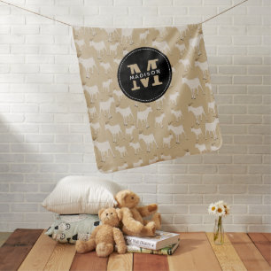 Goat Farm Animal Pattern Monogram Baby Blanket