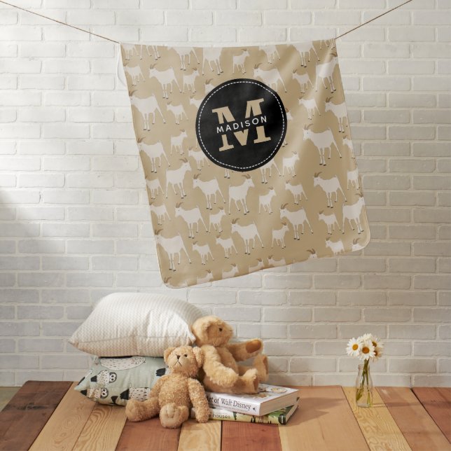 Goat Farm Animal Pattern Monogram  Baby Blanket (In Situ)