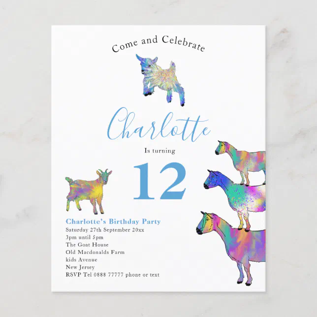 Goat Farm Birthday Party Blue Budget Flyer | Zazzle