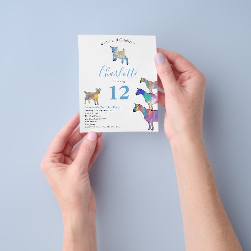 Goat Farm Birthday Party Blue Budget Flyer | Zazzle