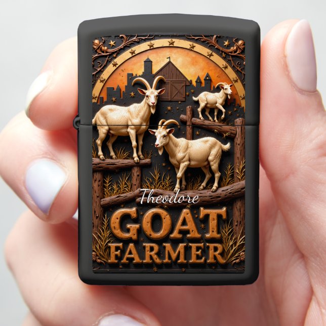 Goat Farmer Goats Fence Barn City Zippo Lighter (In Hand)