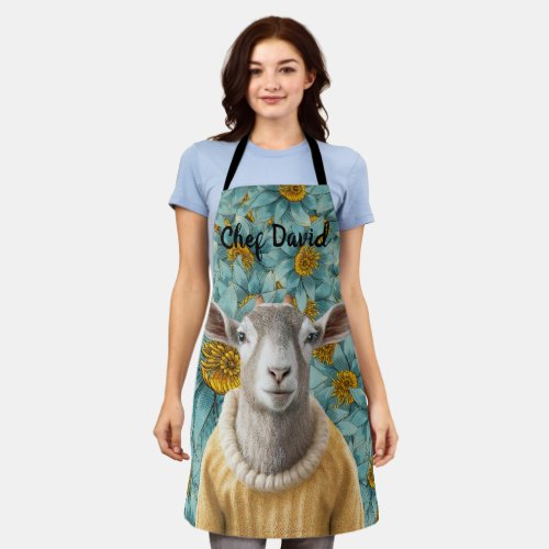 Goat Farmhouse Style Teal and Yellow Apron