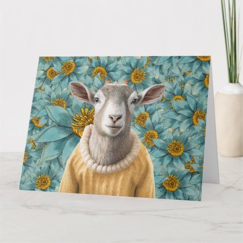 Goat Farmhouse Style Teal and Yellow Card