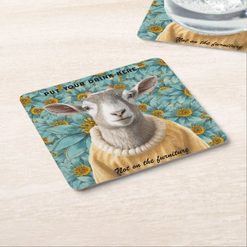 Goat Farmhouse Style Teal and Yellow Coaster