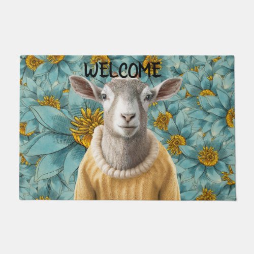 Goat Farmhouse Style Teal and Yellow Doormat