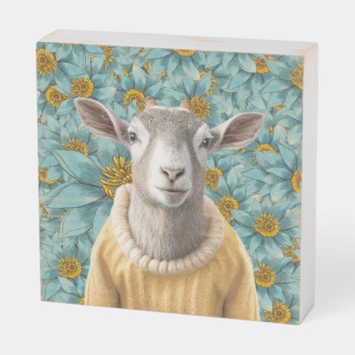 Goat Farmhouse Style Teal and Yellow Wooden Art Wooden Box Sign