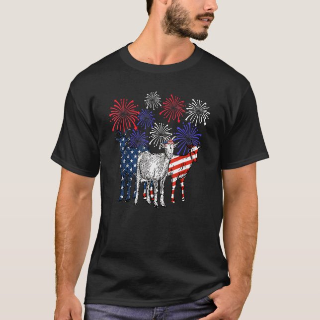 Goat Fireworks Animal  Happy 4th Of July T-Shirt (Front)