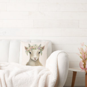 Goat Floral Animal Boho Throw Pillow
