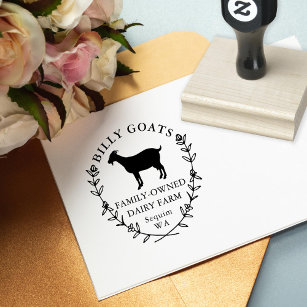 Goat Floral Laurel Editable Business Rubber Stamp
