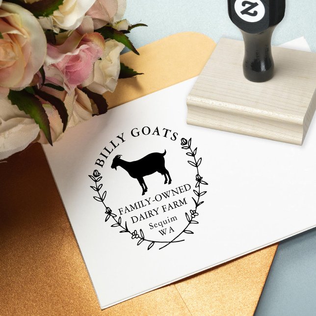 Goat Floral Laurel Editable Business Rubber Stamp (Creator Uploaded)