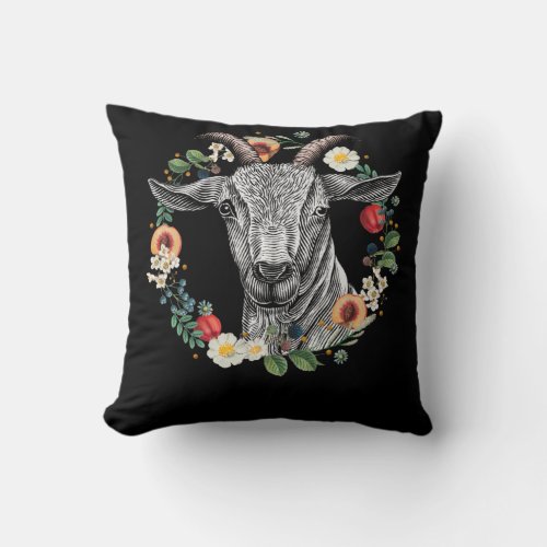 Goat Flowers Nature Farm Animal Throw Pillow