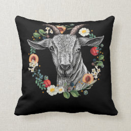 Goat Flowers Nature Farm Animal Throw Pillow