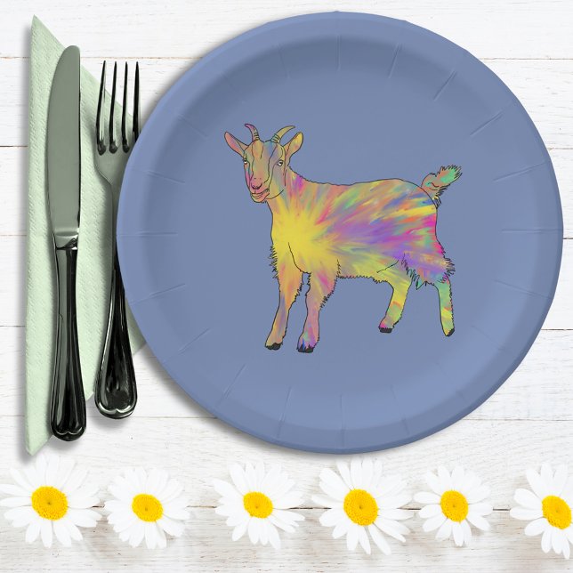 Goat Funny Colorful Artsy Farm Animal Art Paper Plates (Cute goat colorful farm a animal art party paper plate)