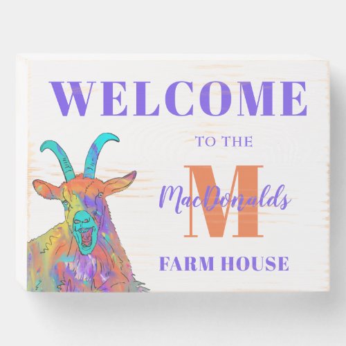 Goat Funny welcome Family Monogram Personalized Wooden Box Sign