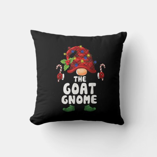 Goat Gnome Lights Buffalo Plaid Matching Family Ch Throw Pillow