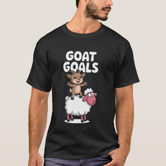 GOAT Goals Funny Goat and Sheep Cartoon Farm Anima T-Shirt (Front)