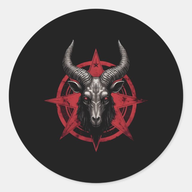 Goat Head Baphomet Pentagram Satanic Devil Occul Classic Round Sticker (Front)