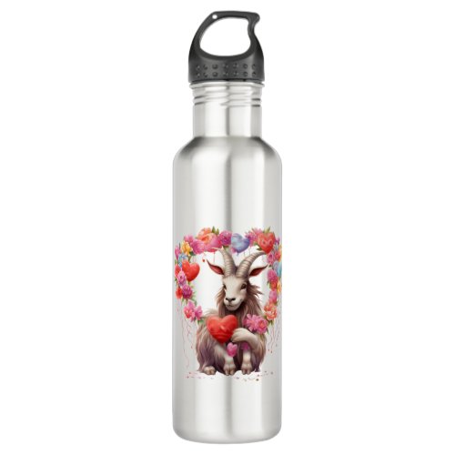 Goat Heart Horns Valentines Day Farm Fun T Shirt Stainless Steel Water Bottle