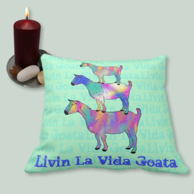 Goat Illustration Funny Slogan Colorful Animal Art Throw Pillow (Creator Uploaded)