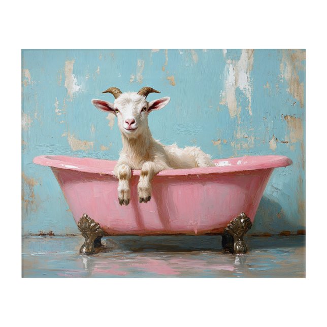 Goat in a Pink Bathtub Acrylic Print (Front)