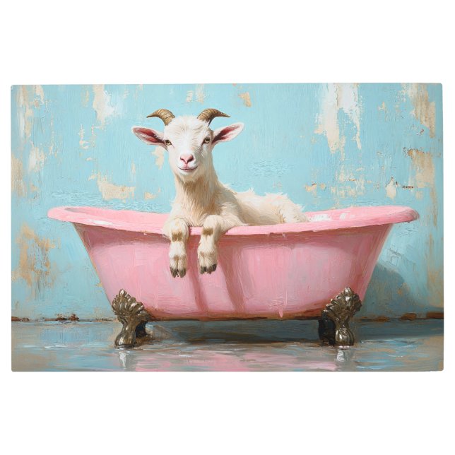 Goat in a Pink Bathtub Metal Print (Front)