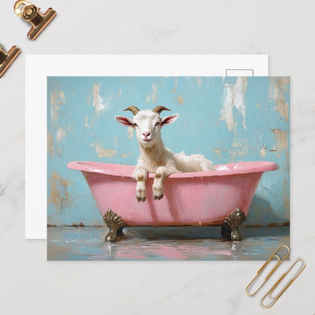 Goat in a Pink Bathtub Postcard (Creator Uploaded)