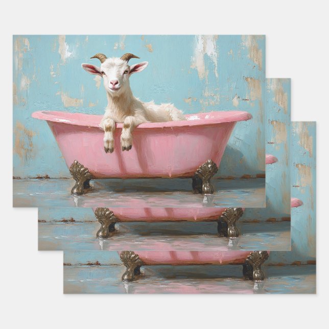 Goat in a Pink Bathtub Wrapping Paper Sheets (Set)