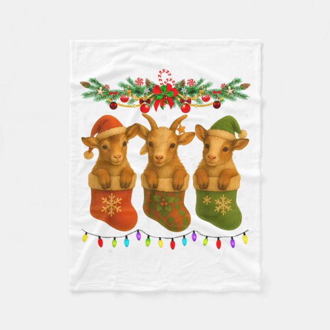 Goat In Christmas Socks Lights Goat Xmas  Fleece Blanket (Front)