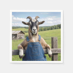 Goat in Denim Blue Bib Overalls Napkins