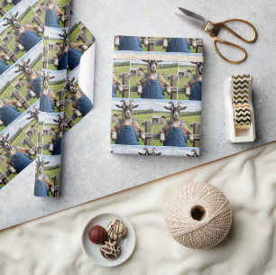 Goat in Denim Blue Bib Overalls Wrapping Paper