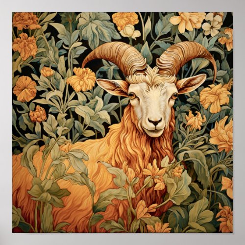 Goat in Meadow Painting Poster
