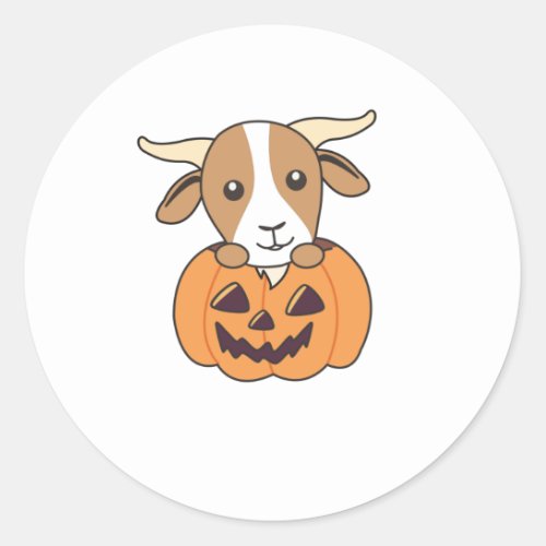 Goat In Pumpkin Cute Goats Happy Halloween Classic Round Sticker